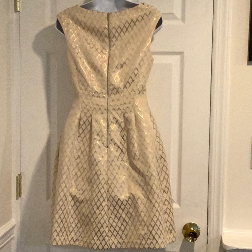 WHITE HOUSE/BLACK MARKET Metallic Cream/Gold Sorority Formal Fancy Event Dress 0 - Picture 5 of 10